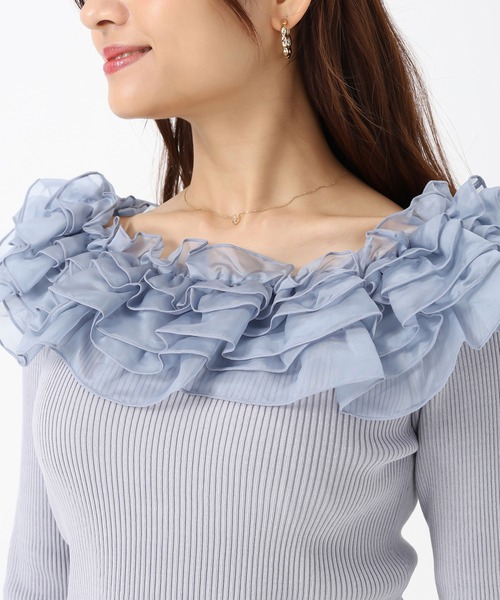 MISCH MASCH（ミッシュマッシュ）の「2025秋冬新作 2wayシアーフリルニット（ニット/セーター・レディース・ピンク/ホワイト/ブルー・ﾌﾘ-）」の21枚目の写真