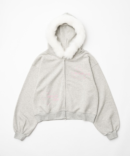 INTER FACTORY（インターファクトリー）の「MUELLIE MEW  - プリントジップフーディー -（パーカー・レディース・グレー/ピンク・X-SMALL/MEDIUM）」の10枚目の写真