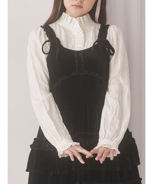 merry jenny（メリージェニー）の「frill neckブラウス（シャツ/ブラウス・レディース・オフホワイト/グレー・FREE）」の2枚目の写真