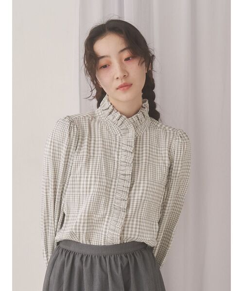 merry jenny（メリージェニー）の「frill neckブラウス（シャツ/ブラウス・レディース・オフホワイト/グレー・FREE）」の10枚目の写真