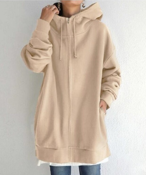 cammie(キャミー)の「ハイネックロング丈パーカー(パーカー・レディース・ベージュ/ネイビー/ブラック/グレー・M/L)」の3枚目の写真