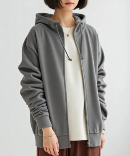 cammie(キャミー)の「ハイネックロング丈パーカー(パーカー・レディース・ベージュ/ネイビー/ブラック/グレー・M/L)」の6枚目の写真