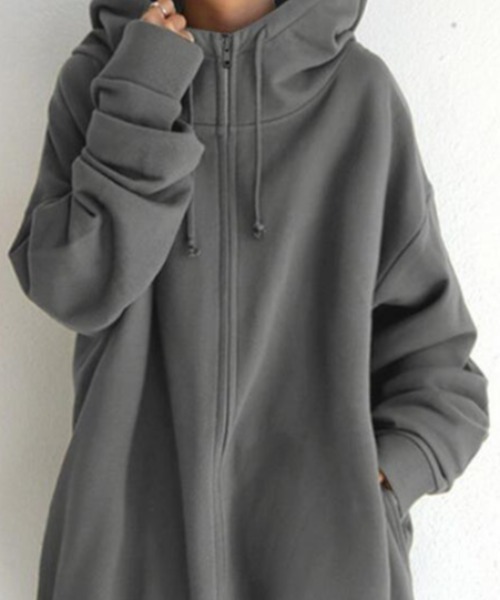 cammie(キャミー)の「ハイネックロング丈パーカー(パーカー・レディース・ベージュ/ネイビー/ブラック/グレー・M/L)」の5枚目の写真