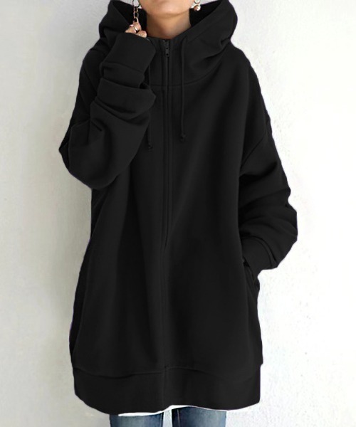 cammie(キャミー)の「ハイネックロング丈パーカー(パーカー・レディース・ベージュ/ネイビー/ブラック/グレー・M/L)」の9枚目の写真