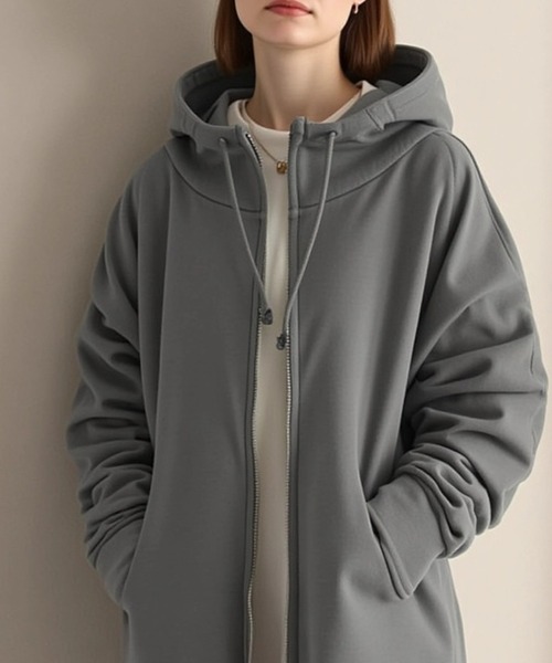 cammie(キャミー)の「ハイネックロング丈パーカー(パーカー・レディース・ベージュ/ネイビー/ブラック/グレー・M/L)」の20枚目の写真