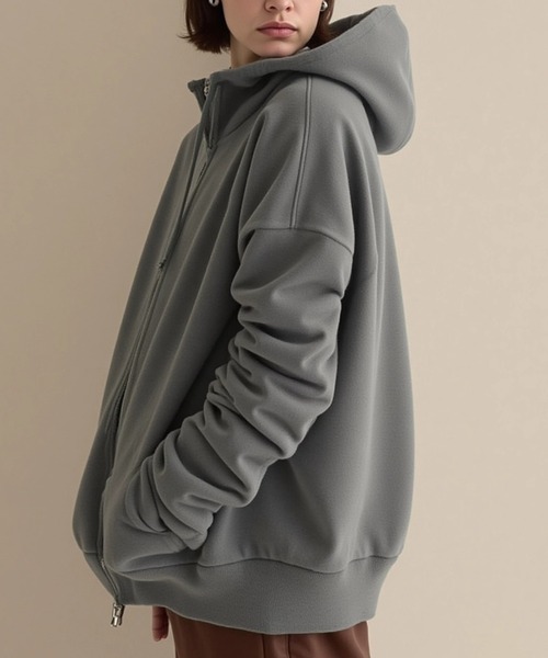 cammie(キャミー)の「ハイネックロング丈パーカー(パーカー・レディース・ベージュ/ネイビー/ブラック/グレー・M/L)」の21枚目の写真