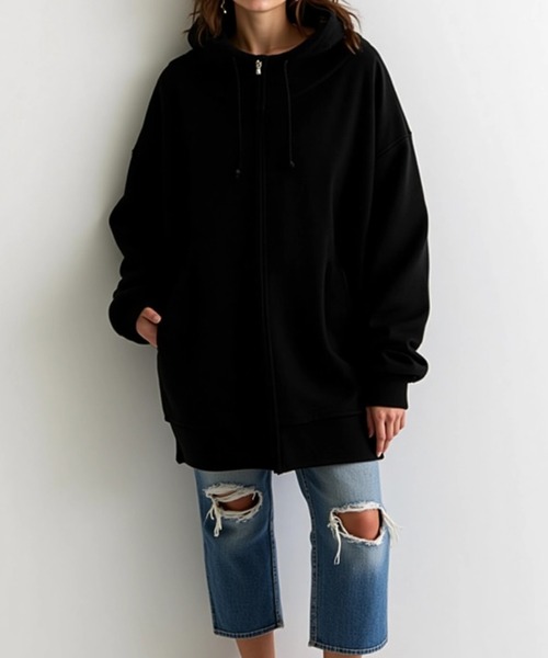 cammie(キャミー)の「ハイネックロング丈パーカー(パーカー・レディース・ベージュ/ネイビー/ブラック/グレー・M/L)」の16枚目の写真