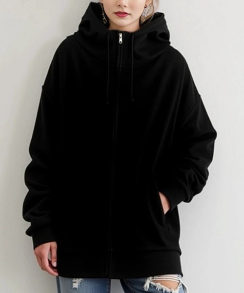 cammie(キャミー)の「ハイネックロング丈パーカー(パーカー・レディース・ベージュ/ネイビー/ブラック/グレー・M/L)」の14枚目の写真