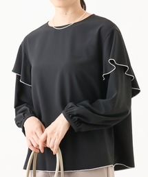 配色メロー フレアーデザインブラウス/洗える/WEB限定サイズあり