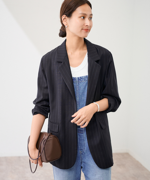 FRAMeWORK(フレームワーク)の「TWトリアセトロピカルシアージャケット(テーラードジャケット・レディース・ネイビー/ブラック・36/38)」の2枚目の写真