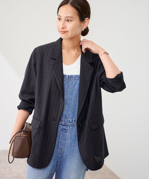 FRAMeWORK(フレームワーク)の「TWトリアセトロピカルシアージャケット(テーラードジャケット・レディース・ネイビー/ブラック・36/38)」の7枚目の写真