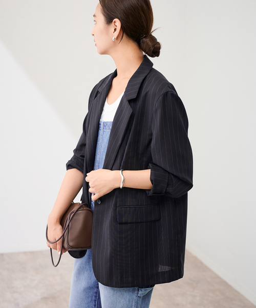 FRAMeWORK(フレームワーク)の「TWトリアセトロピカルシアージャケット(テーラードジャケット・レディース・ネイビー/ブラック・36/38)」の8枚目の写真