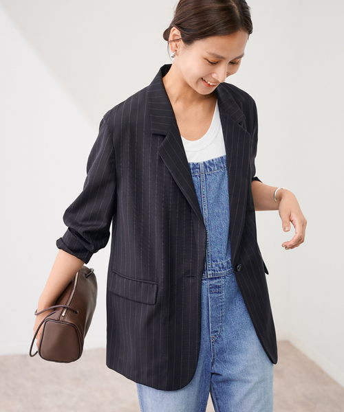 FRAMeWORK(フレームワーク)の「TWトリアセトロピカルシアージャケット(テーラードジャケット・レディース・ネイビー/ブラック・36/38)」の9枚目の写真