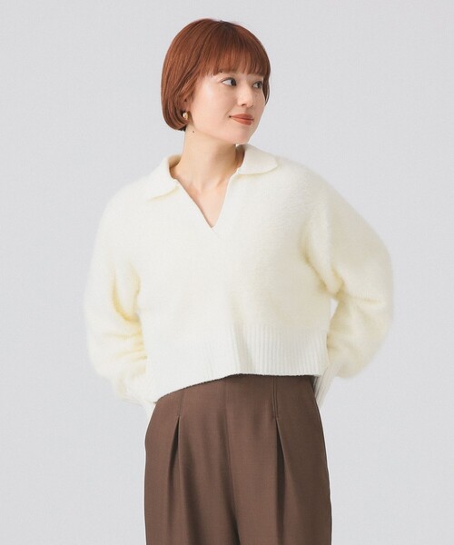 Ray BEAMS(レイビームス)の「フェザー シャギー スキッパー ニット(ニット/セーター・レディース・オフホワイト/ロイヤルブルー・ONE SIZE)」の2枚目の写真