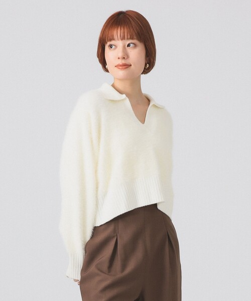 Ray BEAMS(レイビームス)の「フェザー シャギー スキッパー ニット(ニット/セーター・レディース・オフホワイト/ロイヤルブルー・ONE SIZE)」の6枚目の写真