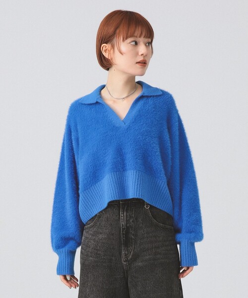 Ray BEAMS(レイビームス)の「フェザー シャギー スキッパー ニット(ニット/セーター・レディース・オフホワイト/ロイヤルブルー・ONE SIZE)」の10枚目の写真