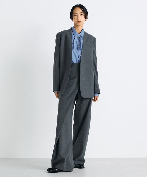 EDITION（エディション）の「■Super140's トロピカルウール ノーカラージャケット（ノーカラージャケット・レディース・チャコールグレー/ブラック・36/34）」の3枚目の写真