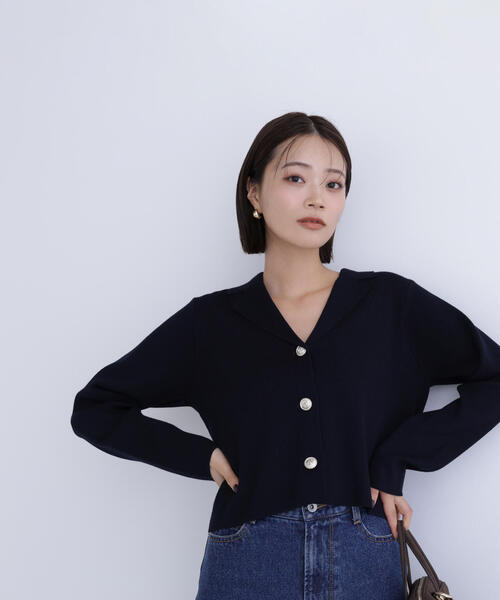 セール】◇襟付きメタルボタンニットジャケット（カーディガン/ボレロ