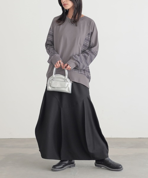 n'OrLABEL(ノアールレーベル)の「ボーダー切替カットソー(Tシャツ/カットソー・レディース・グレー/ブラック・FREE)」の4枚目の写真