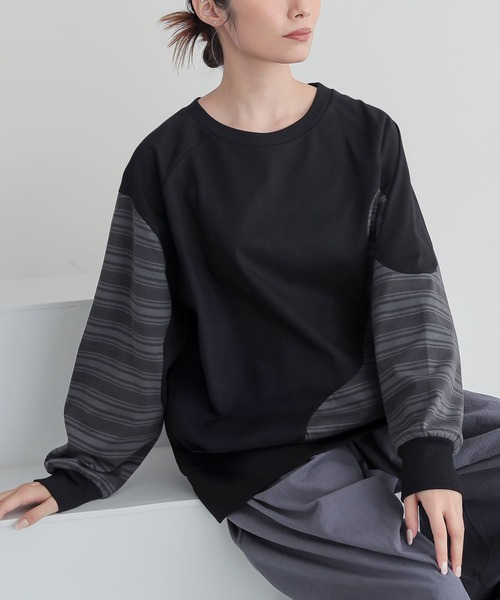 n'OrLABEL(ノアールレーベル)の「ボーダー切替カットソー(Tシャツ/カットソー・レディース・グレー/ブラック・FREE)」の9枚目の写真