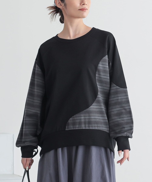 n'OrLABEL(ノアールレーベル)の「ボーダー切替カットソー(Tシャツ/カットソー・レディース・グレー/ブラック・FREE)」の8枚目の写真