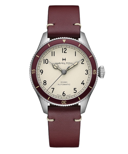 HAMILTON（ハミルトン）の「HAMILTON [ハミルトン] 腕時計 Khaki Pilot （カーキ パイロット） Pioneer オート 自動巻き 38MM ホワイト×バーガンディ（アナログ腕時計・メンズ・ホワイト・FREE）」の2枚目の写真