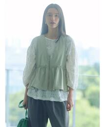 Samansa Mos2 blue | フェイクレザーペプラムベスト(ベスト)