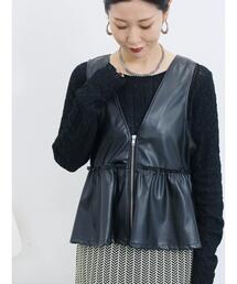 Samansa Mos2 blue | フェイクレザーペプラムベスト(ベスト)