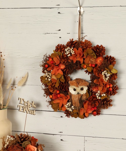 ★ハロウィンリース/他/計⑤点★2025★ セール】フクロウフラワーリース【ハロウィン2025】(その他雑貨