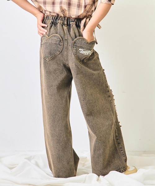 ANAP kids（アナップキッズ）の「ハート ポケット クラッシュ デニム ワイドパンツ【ジュニアお揃い】（デニムパンツ・キッズ・ブルー/ブラウン・130/120/110）」の5枚目の写真