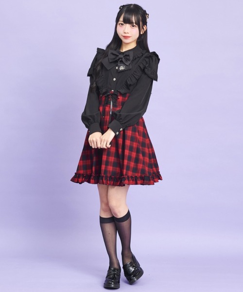 Secret Honey(シークレットハニー)の「コルセット風裾フリルバッスルスカート(スカート・レディース・ブラック/レッド・MEDIUM)」の3枚目の写真