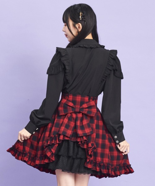 Secret Honey(シークレットハニー)の「コルセット風裾フリルバッスルスカート(スカート・レディース・ブラック/レッド・MEDIUM)」の4枚目の写真