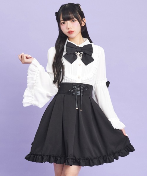 Secret Honey(シークレットハニー)の「コルセット風裾フリルバッスルスカート(スカート・レディース・ブラック/レッド・MEDIUM)」の6枚目の写真