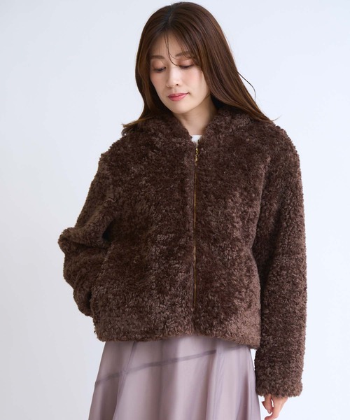 NOELA（ノエラ）の「ボアフーディーショートブルゾン（ブルゾン・レディース・ブラウン/オフホワイト・フリー）」の11枚目の写真