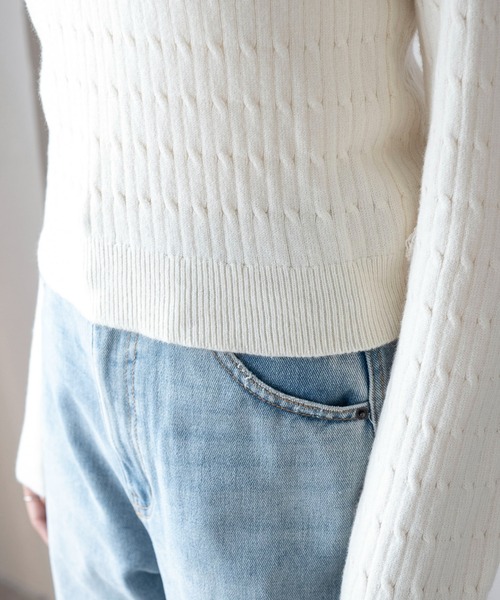 U.S. POLO ASSN.（ユーエスポロアッスン）の「∴WEGO/USPOLO別注ケーブルニットポロ（ニット/セーター・レディース・グレー/アイボリー/ネイビー/ベージュ・FREE）」の12枚目の写真
