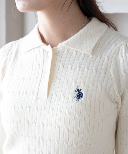 U.S. POLO ASSN.（ユーエスポロアッスン）の「∴WEGO/USPOLO別注ケーブルニットポロ（ニット/セーター・レディース・グレー/アイボリー/ネイビー/ベージュ・FREE）」の10枚目の写真