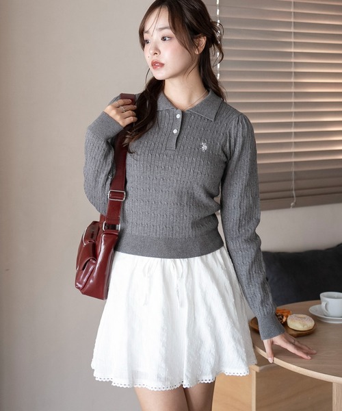 セール】∴WEGO/【25年秋冬新作】USPOLO別注ケーブルニットポロ