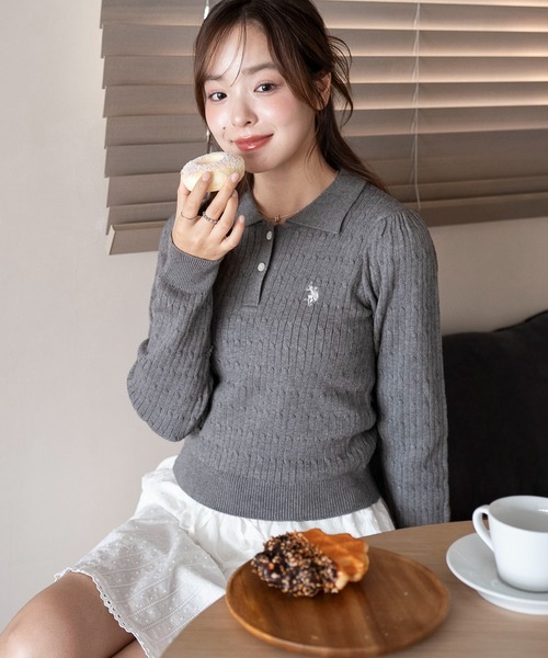 セール】∴WEGO/【25年秋冬新作】USPOLO別注ケーブルニットポロ