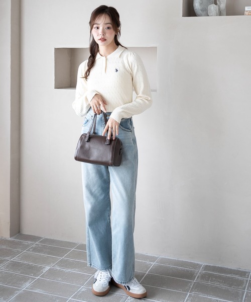 U.S. POLO ASSN.（ユーエスポロアッスン）の「∴WEGO/USPOLO別注ケーブルニットポロ（ニット/セーター・レディース・グレー/アイボリー/ネイビー/ベージュ・FREE）」の21枚目の写真