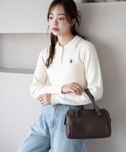 U.S. POLO ASSN.（ユーエスポロアッスン）の「∴WEGO/USPOLO別注ケーブルニットポロ（ニット/セーター・レディース・グレー/アイボリー/ネイビー/ベージュ・FREE）」の20枚目の写真