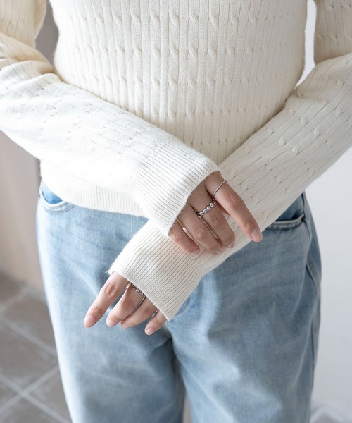 U.S. POLO ASSN.（ユーエスポロアッスン）の「∴WEGO/USPOLO別注ケーブルニットポロ（ニット/セーター・レディース・グレー/アイボリー/ネイビー/ベージュ・FREE）」の11枚目の写真