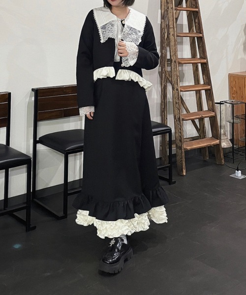 idemイデム　 blooming frill long skirt blooming frill long skirt / フリルデザインスカート【セットアップ