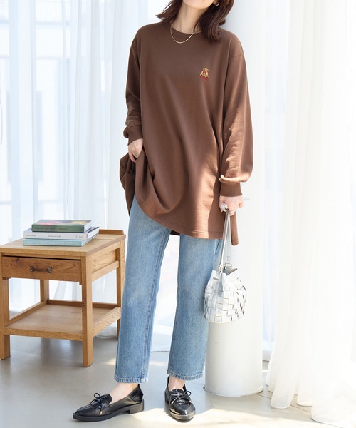 alotta（アロッタ）の「【テディベア】ミニ裏毛Ａラインチュニック（チュニック・レディース・オートミール/ブラウン・LL/L/M）」の5枚目の写真