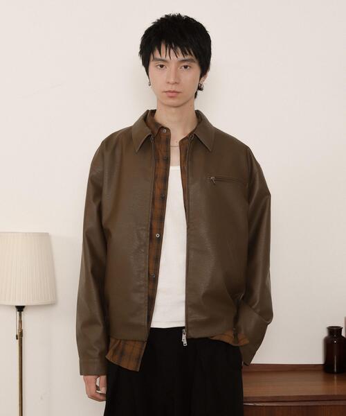 LUCY(ルーシー)の「LUCY/PUダブルZIPブルゾン(ブルゾン・メンズ・ブラウン/ブラック・LARGE/MEDIUM)」の1枚目の写真