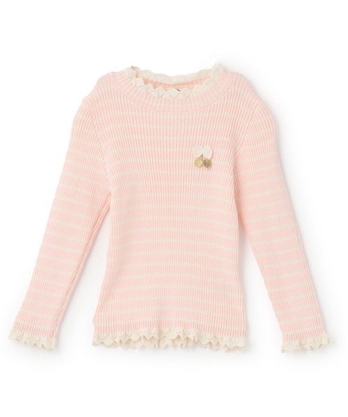 KP（ケーピー）の「リブタートル ボーダー（ニット/セーター・キッズ・ネイビー/レッド/ピンク・90cm/100cm/110cm/120cm/130cm/140cm/150cm）」の2枚目の写真