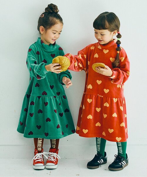 p.premier(ピードットプルミエ)の「【ジュニア対応】ベロアタッチのメルティ起毛フリースぬくぬくワンピース(ワンピース・キッズ・グリーン/レッド/ブラウン/その他2/ネイビー/イエロー・110/120/130/140/80/90/100)」の14枚目の写真