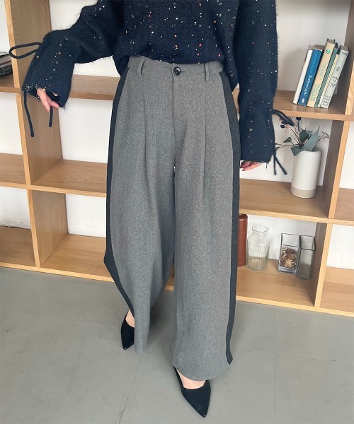 Rejoule(リジュール)の「配色デザイン ツイード調バイカラーワイドスラックス(その他パンツ・レディース・グレー/ブラック・S/M)」の3枚目の写真