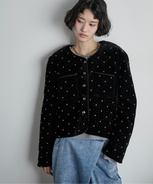 ビジューベロアジャケット（ノーカラージャケット）｜THE YOn（ザヨン