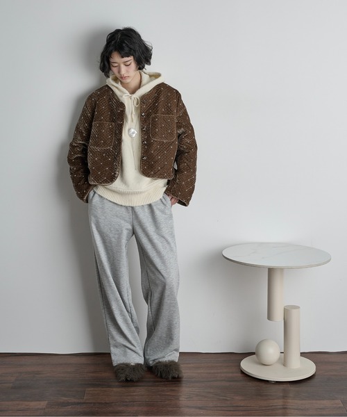 セール】ビジューベロアジャケット（ノーカラージャケット）｜THE YOn