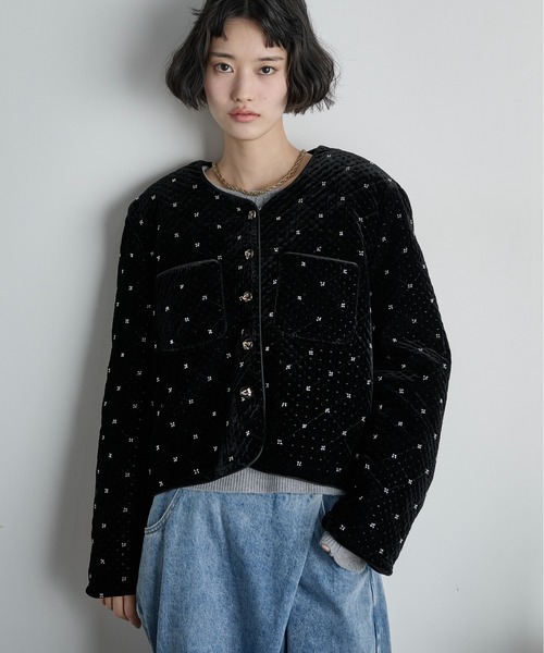 AYページ♡ジャケット ビジューベロアジャケット（ノーカラージャケット）｜THE YOn（ザヨン